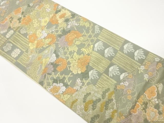 JAPANESE FUKURO OBI / KARA-ORI / WOVEN FLORAL PLANTS